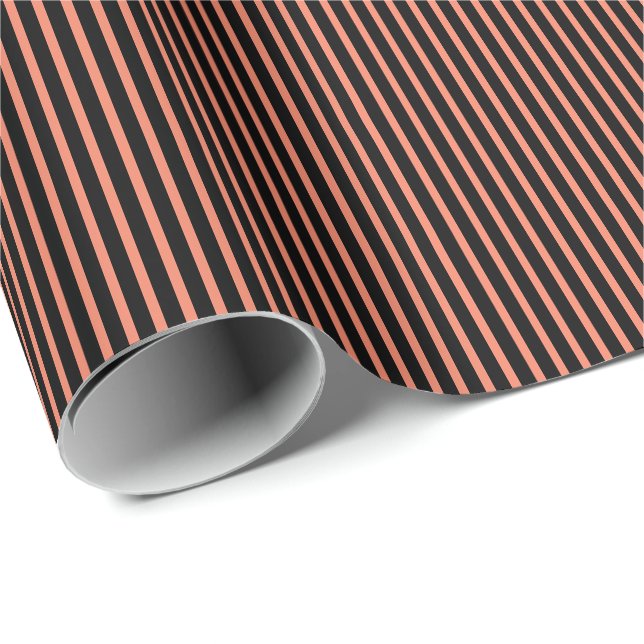 Orange Black Stripes Fall Halloween Holiday Cute Wrapping Paper (Roll Corner)