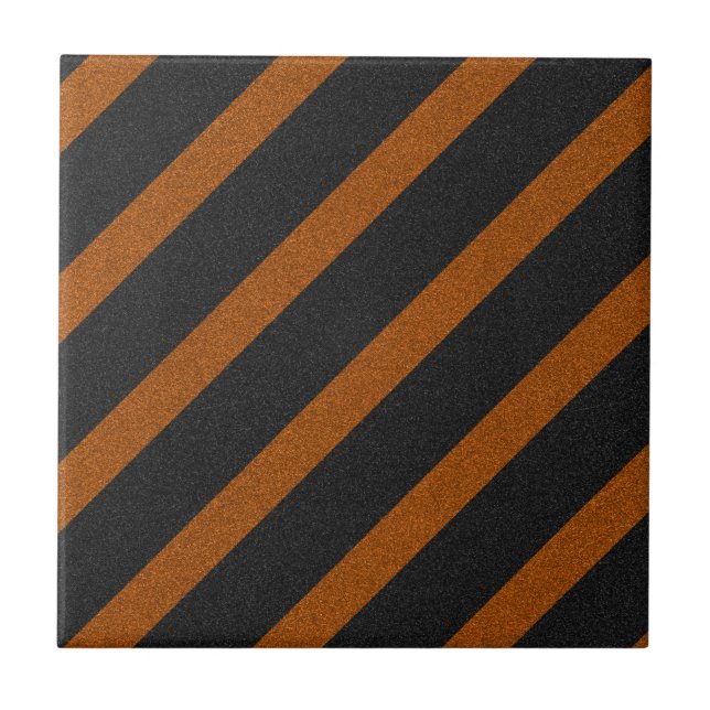 Orange & Black Stripes Glitter Ceramic Tile (Front)