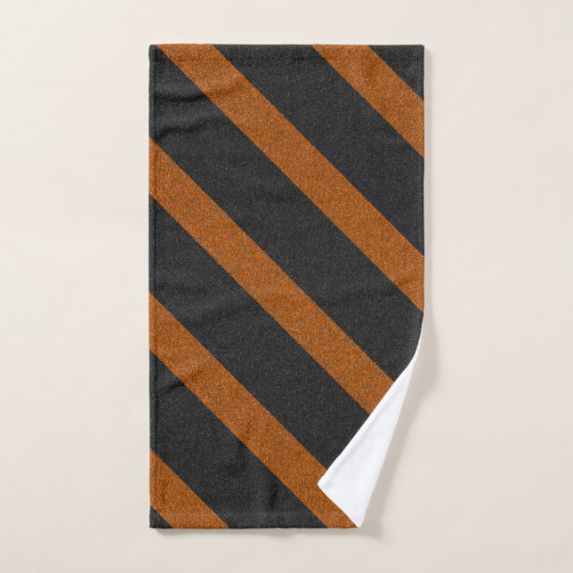 Orange & Black Stripes Glitter Hand Towel (Hand Towel)