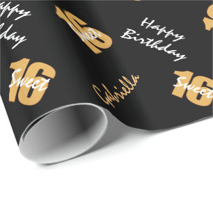 Orange Black Sweet 16 Personalised Wrapping Paper