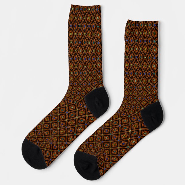 Orange & Black Tatreez Henna Thobe Pattern Socks (Left)
