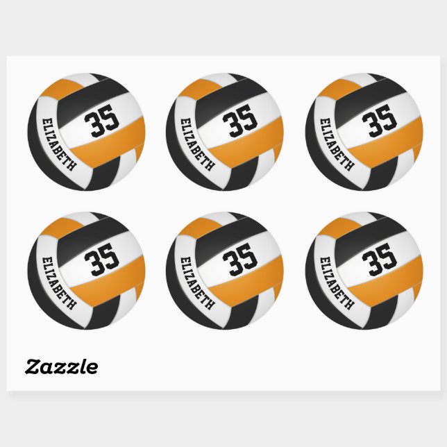orange black team colours boys girls volleyball classic round sticker (Sheet)