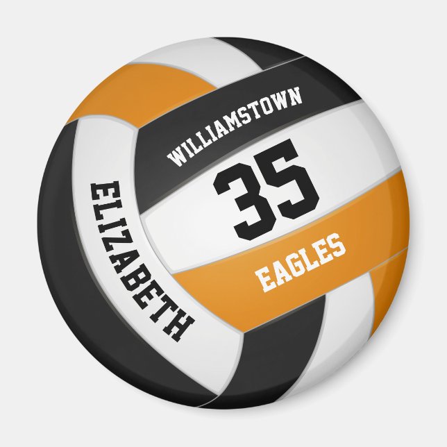 orange black team colours girls boys volleyball magnet (Front)
