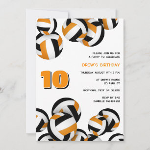 orange black team colours volleyball birthday part invitation