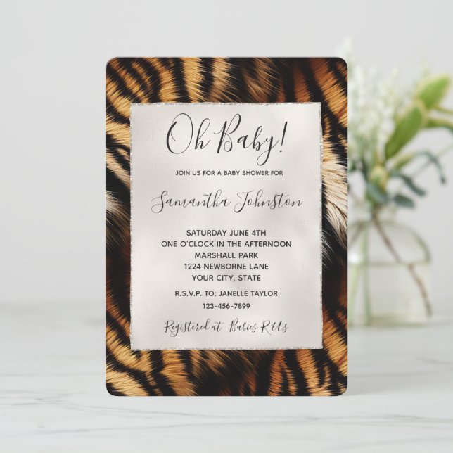 Orange Black Tiger Animal Print Invitation (Standing Front)