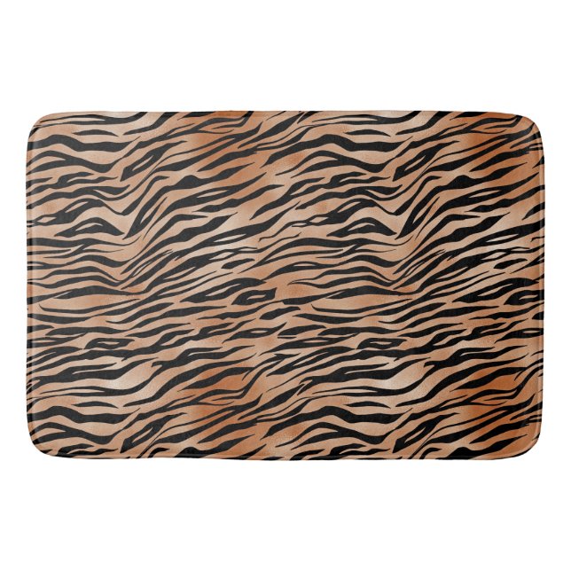 Orange Black Tiger Print Bath Mat (Front)