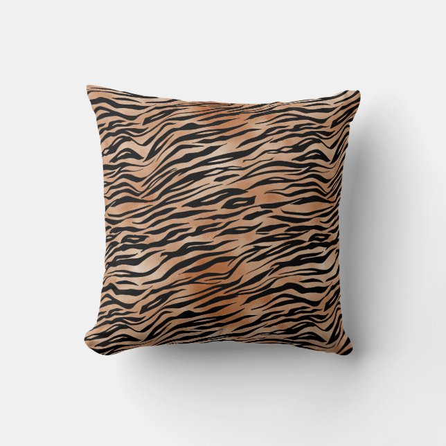 Orange Black Tiger Print Cushion (Front)