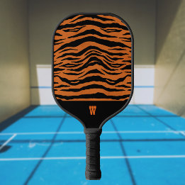 Orange Black Tiger Stripes And  Monogram Initial Pickleball Paddle