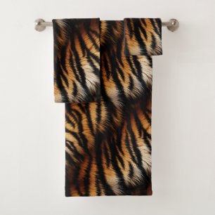 Orange Black Tiger Stripes Animal Print Bath Towel Set