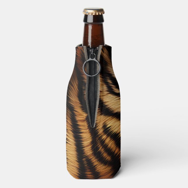 Orange Black Tiger Stripes Animal Print Bottle Cooler (Bottle Back)
