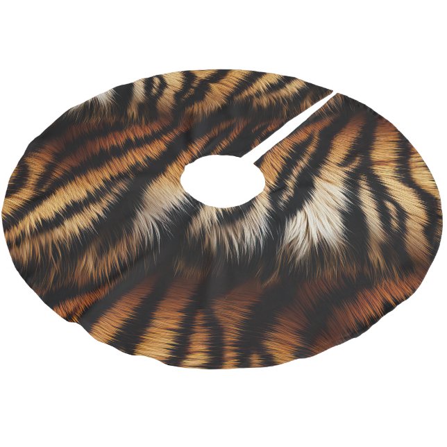 Orange Black Tiger Stripes Animal Print Brushed Polyester Tree Skirt (Angled)