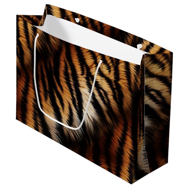 Orange Black Tiger Stripes Animal Print Large Gift Bag (Front Angled)