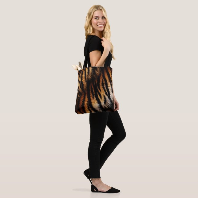Orange Black Tiger Stripes Animal Print Tote Bag (On Model)