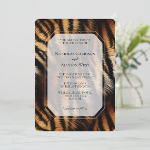 Orange Black Tiger Stripes Animal Print Wedding Invitation