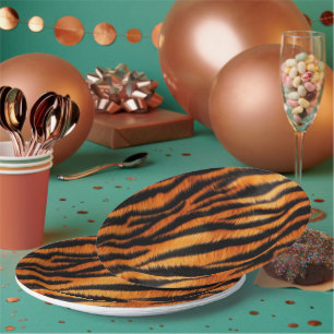 Orange Black Tiger Stripes Paper Plate
