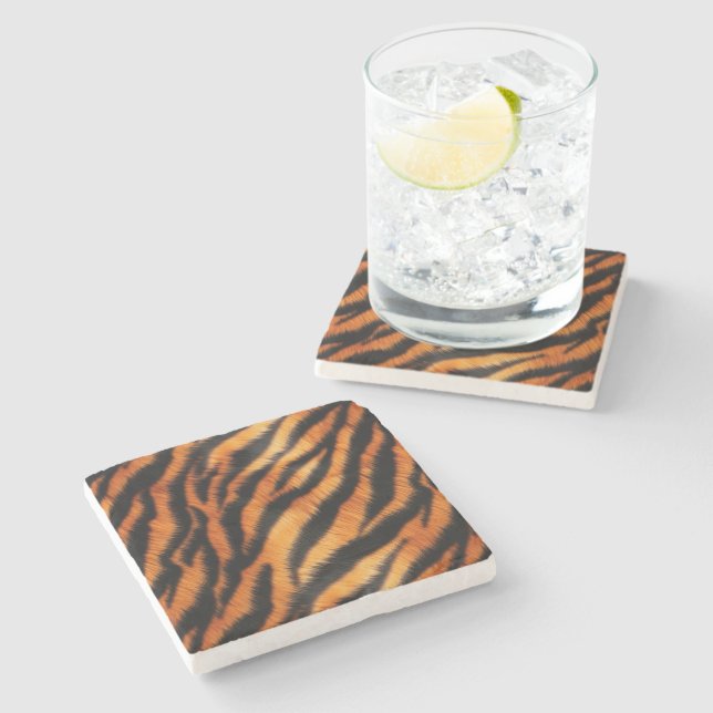 Orange Black Tiger Stripes Stone Coaster (Side)