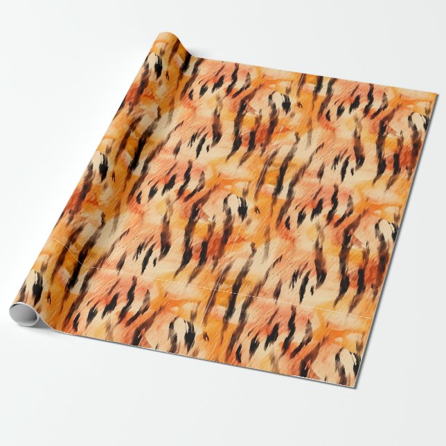 Orange & Black Tiger Stripes Wrapping Paper (Unrolled)