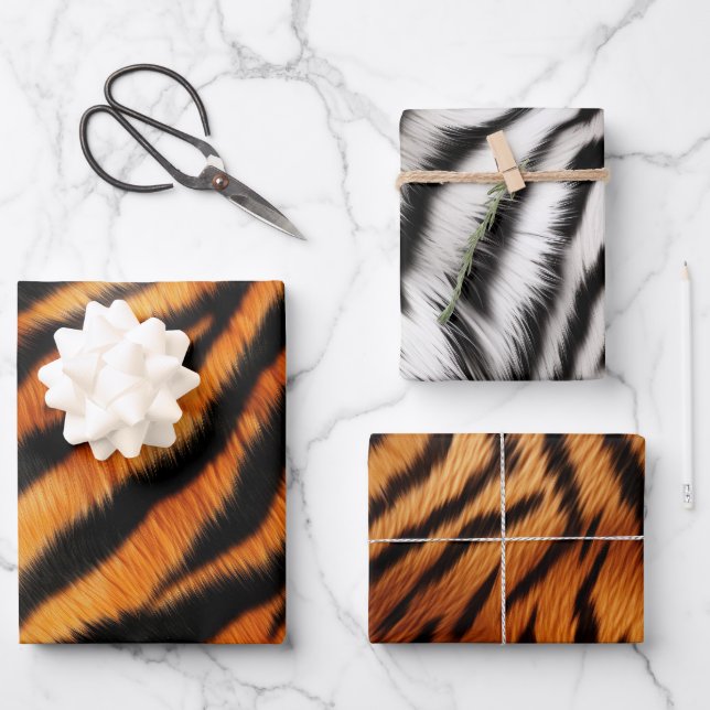 Orange Black Tiger Stripes  Wrapping Paper Sheet (Front)