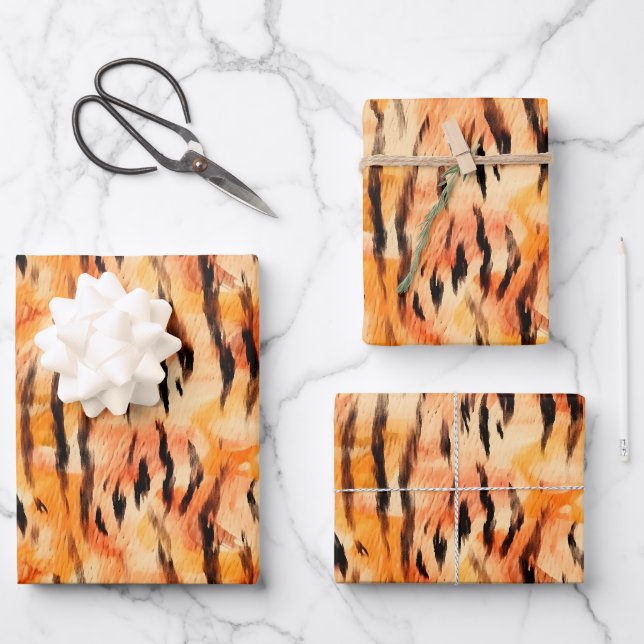 Orange & Black Tiger Stripes Wrapping Paper Sheet (Front)