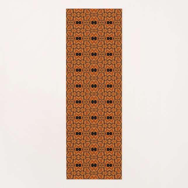 Orange black tribal geometric art pattern yoga mat (Front)