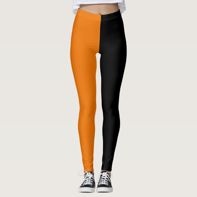 Orange Black Two Tone Half Colour Split Leggings (Front)