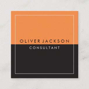 Orange Black Two Tone with White Border Square Business Card