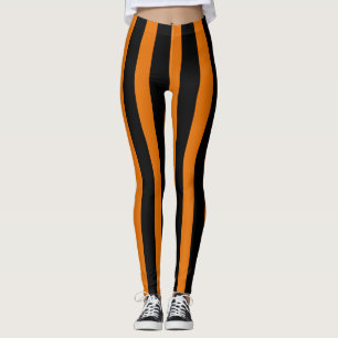 Orange Black Vertical Stripe Halloween Costume Leggings