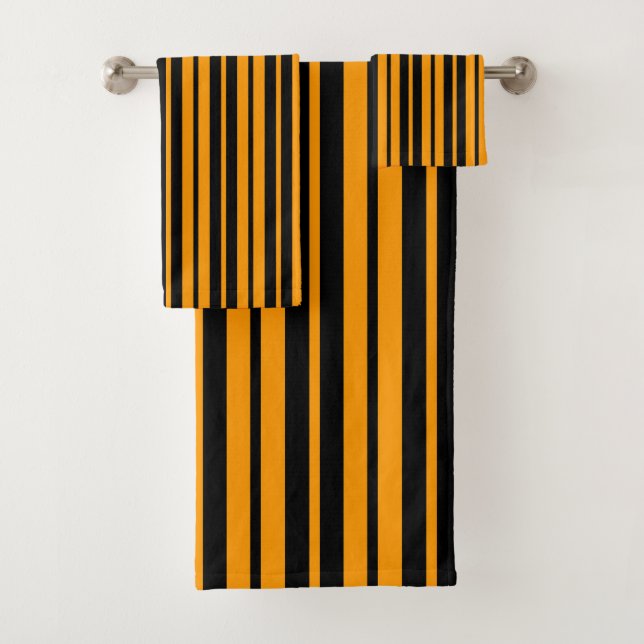 Orange Black Vertical Stripes Pattern Design Bath Towel Set (Insitu)