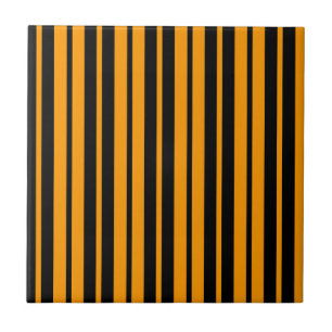 Orange Black Vertical Stripes Pattern Design Ceramic Tile