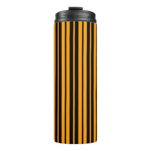 Orange Black Vertical Stripes Pattern Design Thermal Tumbler