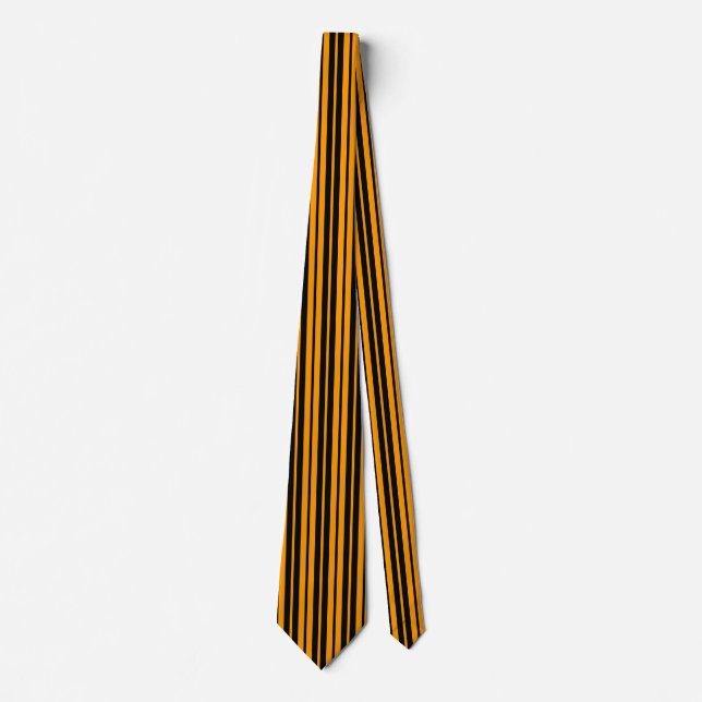 Orange Black Vertical Stripes Pattern Design Tie (Front)