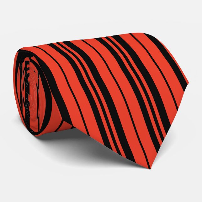 Orange Black Vertical Stripes Pattern Tie (Rolled)