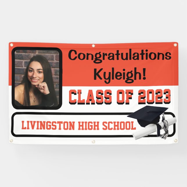 Orange & Black Vinyl Graduation Banner (Horizontal)