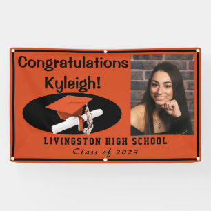 Orange & Black Vinyl Graduation Photo Banner