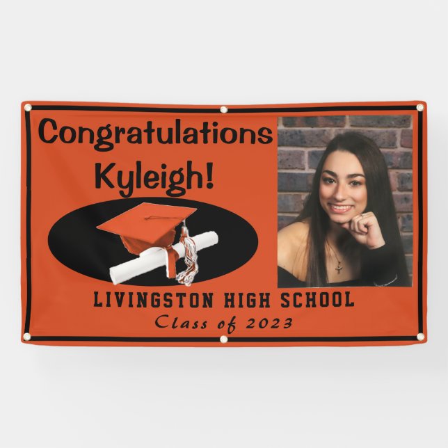Orange & Black Vinyl Graduation Photo Banner (Horizontal)