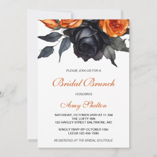 Orange & Black Watercolor Floral Bridal Brunch Invitation