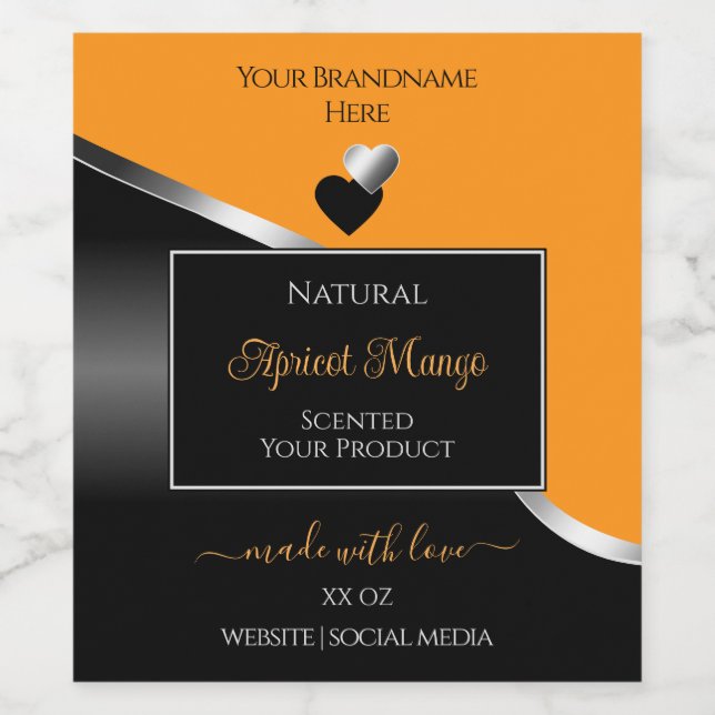 Orange Black Wavy Silver Cute Hearts Product Label (Single Label)