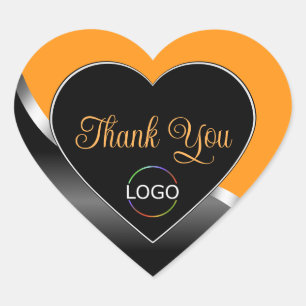 Orange Black Wavy Silver with Logo Cute Thank You Heart Sticker