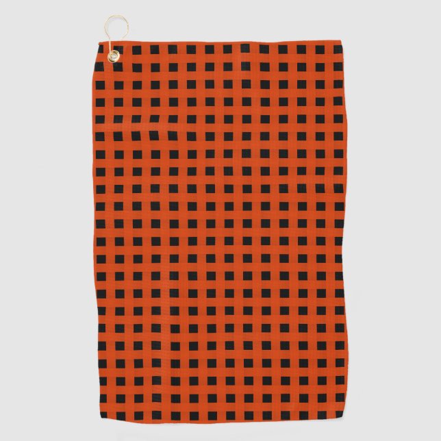 Orange Black Weave Pattern Golf Towel (Front)