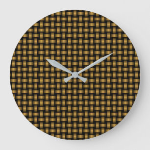 Orange Black Weave Pattern Large Clock
