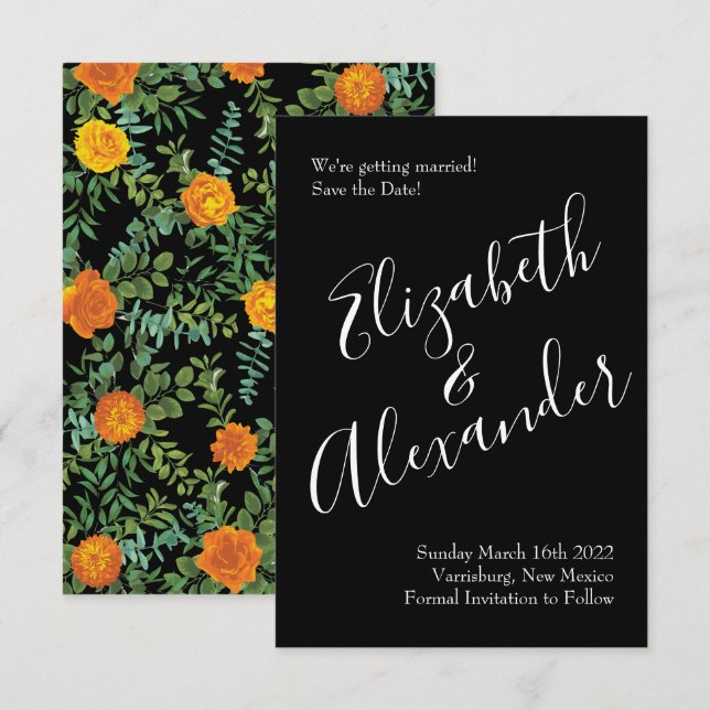 Orange Black Wedding Gothic  Halloween Save Date Invitation (Front/Back)