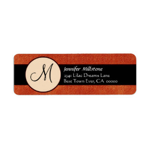 Orange & Black Wedding Monogram Address Label Return Address Label