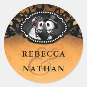 Orange & Black Wedding Skeletons Envelope Label