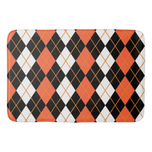 Orange Black White Argyle Diamond Design Bath Mat
