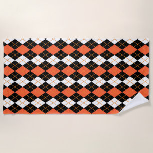 Orange Black White Argyle Diamond Design Beach Towel