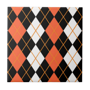 Orange Black White Argyle Diamond Design  Ceramic Tile