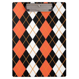 Orange Black White Argyle Diamond Design  Clipboard