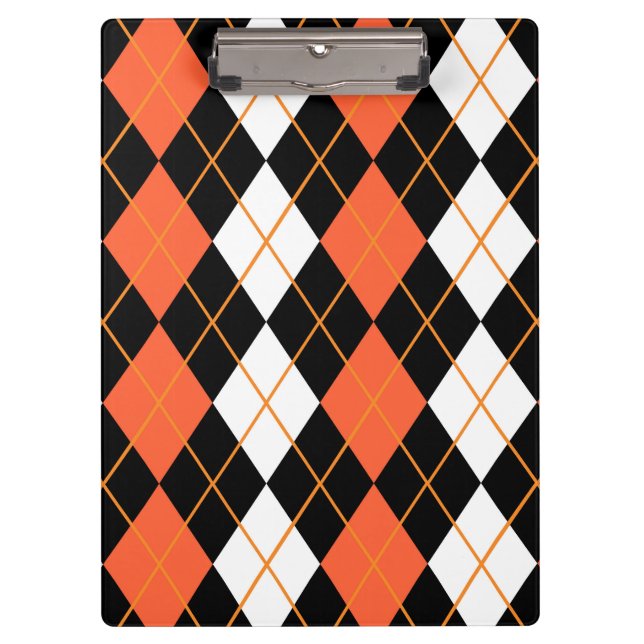 Orange Black White Argyle Diamond Design  Clipboard (Front)
