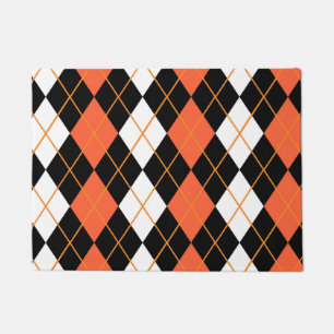 Orange Black White Argyle Diamond Design Doormat