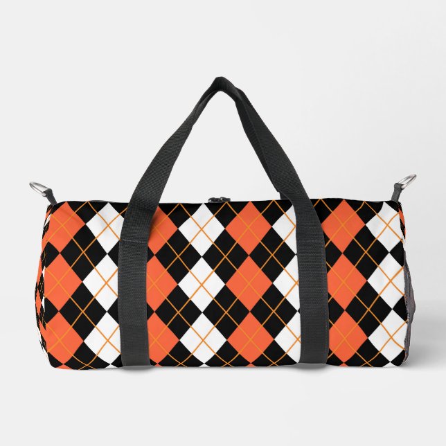Orange Black White Argyle Diamond Design  Duffle Bag (Front)